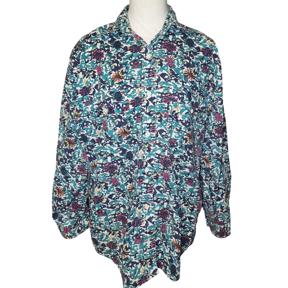 ILIO Button Down Shirt Long Sleeve Floral Print Multicolor Men's Size Medium